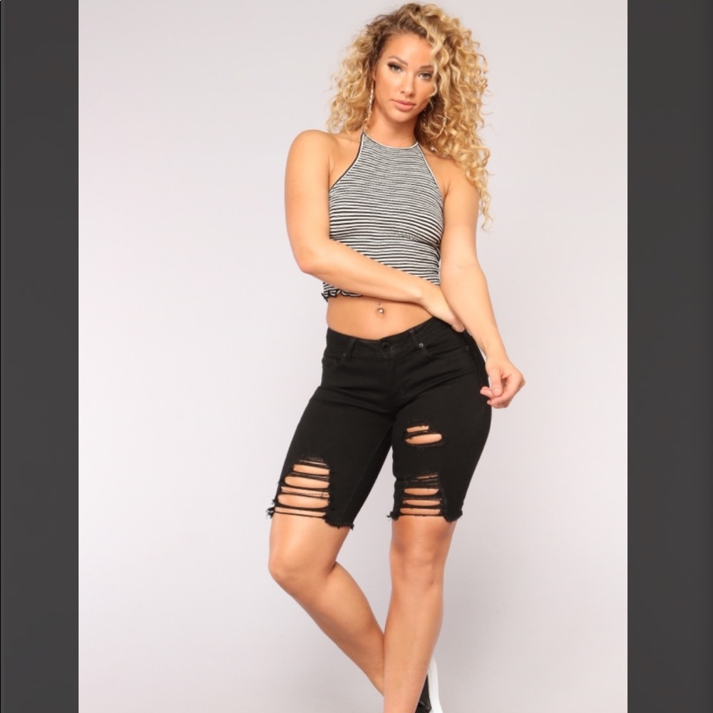Fashion Nova Black Midi Ripped Shorts